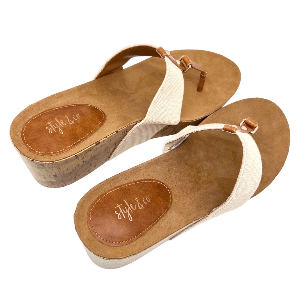 Style & Co Wedge Thong Piperr Cork Sandal Light Taupe Size 10 - Picture 10 of 14